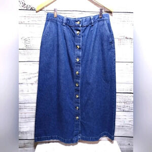 Cabin Creek Denim Maxi Skirt Medium Blue size 14 Button Down‎ 90s Vintage
